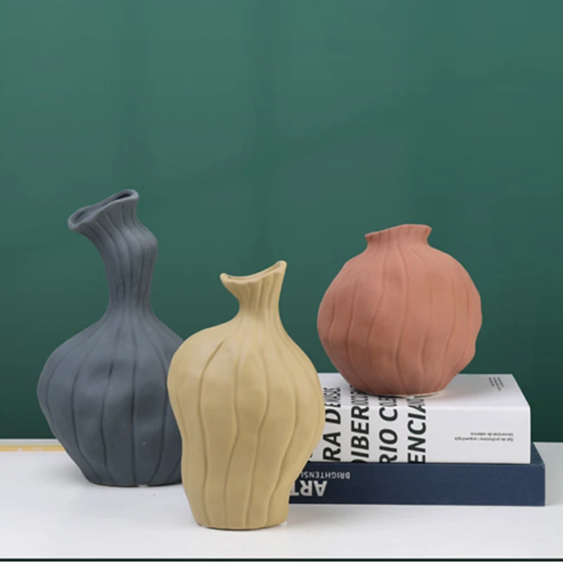 Striped Ceramic Vase Abstract Art Arrangement Hydroponic Container Room Office Dining Table