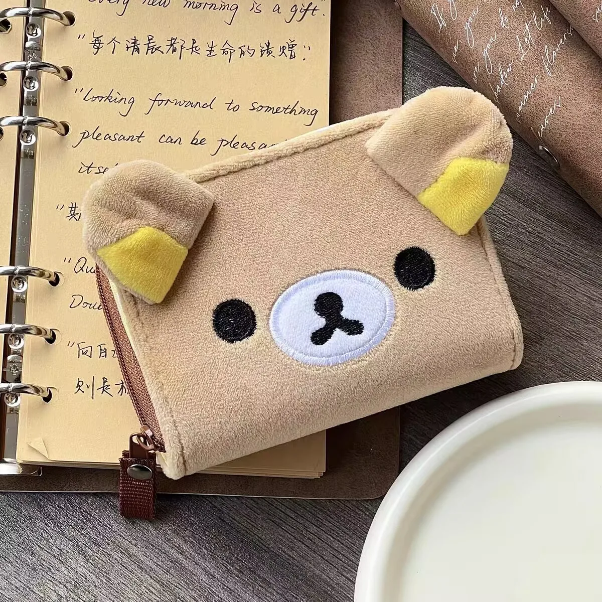 Cute Rilakkuma Bear Plush Stuffed Toy Wallet Purse Short Wallets for Women Girls Purses Money Clips Bag
