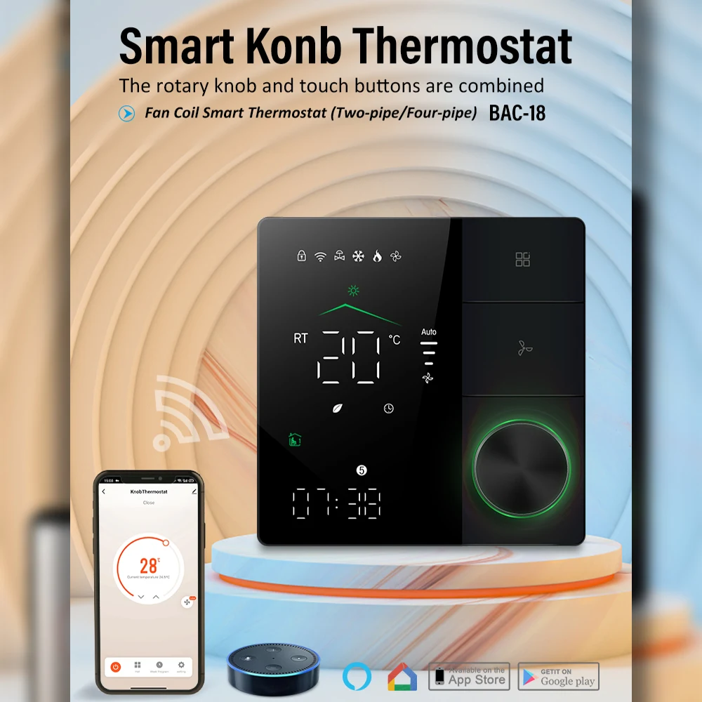 New Smart Thermostat with Knob WIFI Temperature Controller Air Conditioning Thermostat Fan Coil Unit AC Controller for Home Room