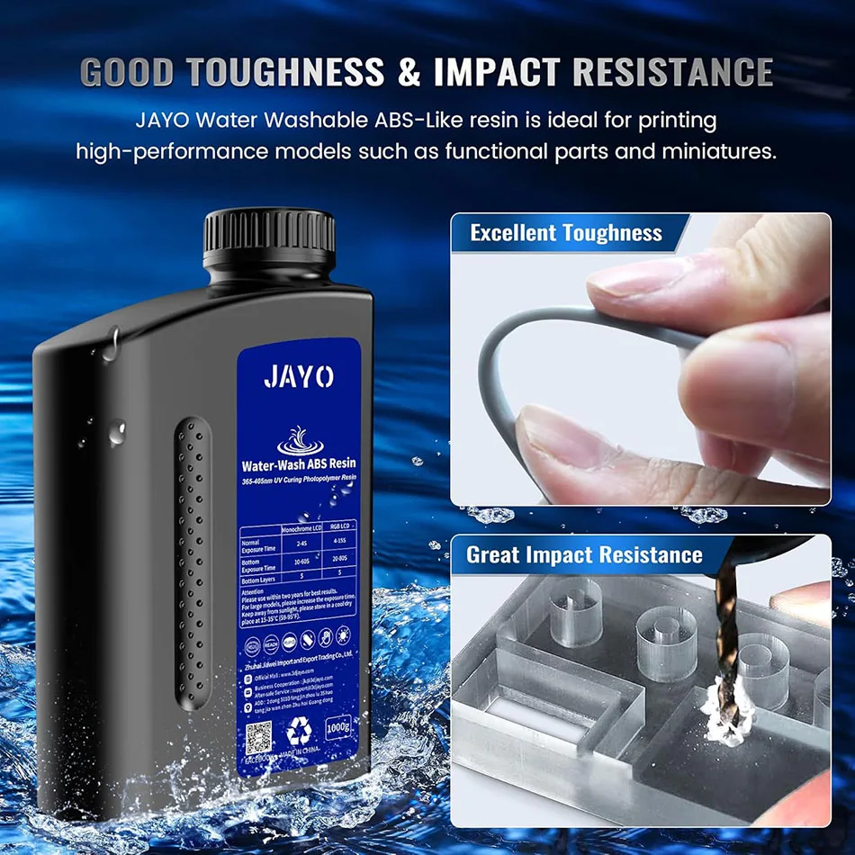 JAYO-resina de impresora 3D estándar/ABS, lavable con agua, 405nm, fotopolímero rápido estándar UV para LCD/DLP/SLA, 5 botellas