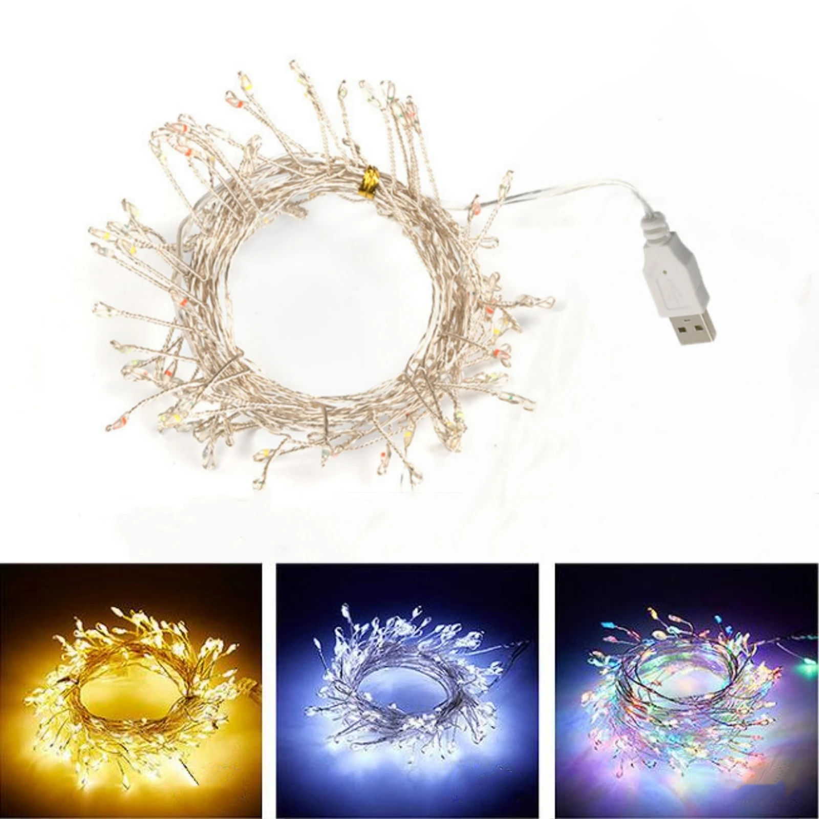 USB Firecracker LED Lights String 3m 6m 9m Black/Silver Wire Fairy Lights Garland for Bedroom Party Wedding Christmas Decor