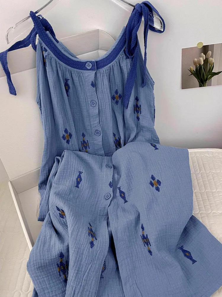 

Summer Pure Cotton Spwear Women's Cute Sweet Oversize Loungewear Home Clothes Outdoor Wearable Breathable Thin Strap Dr