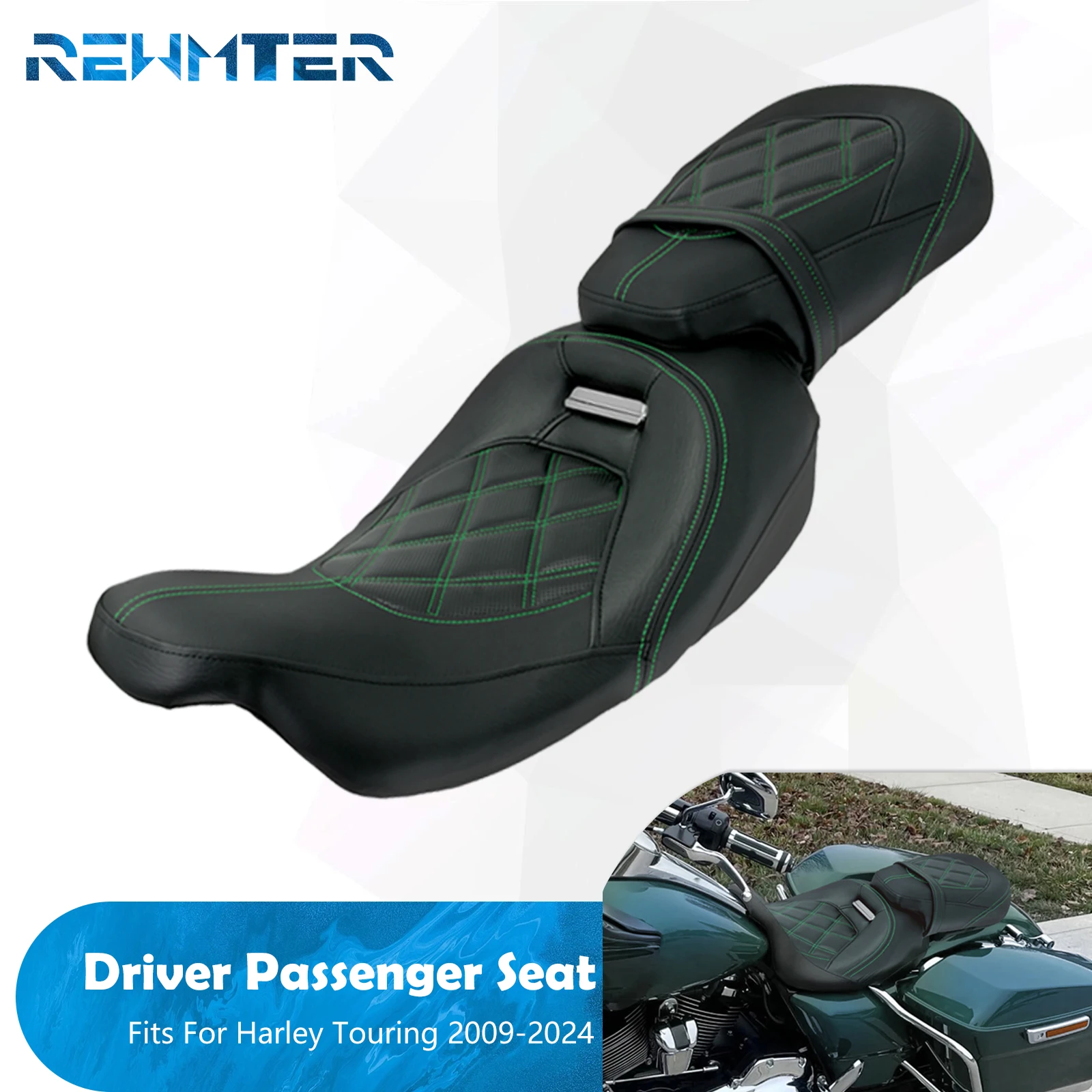Motorfiets Twee Up Seat Zwart Voor Achter Bestuurder Passagiersstoel Voor Harley Touring Road King Street Electra Road Glide 2009-2024
