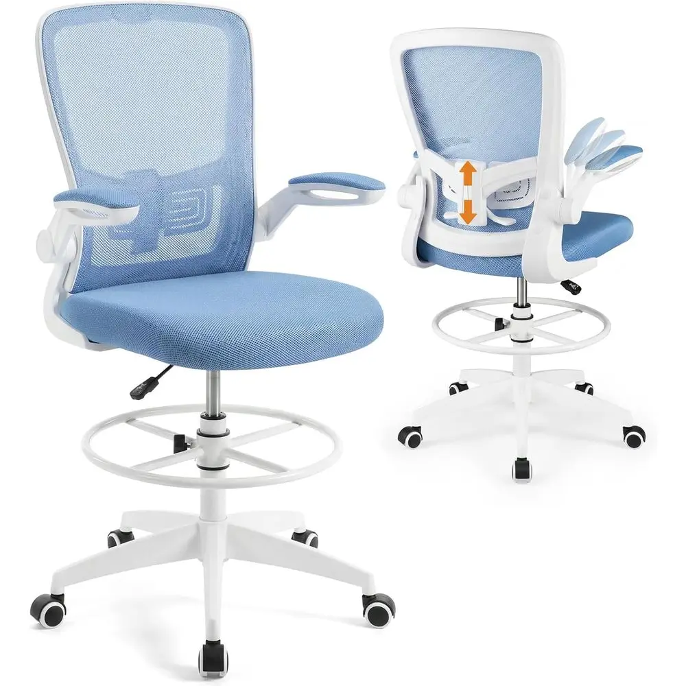 Ergonomic High Back Office Chair Set of 2 with Adjustable Armrests and Foot Ring, Breathable Mesh, Blue