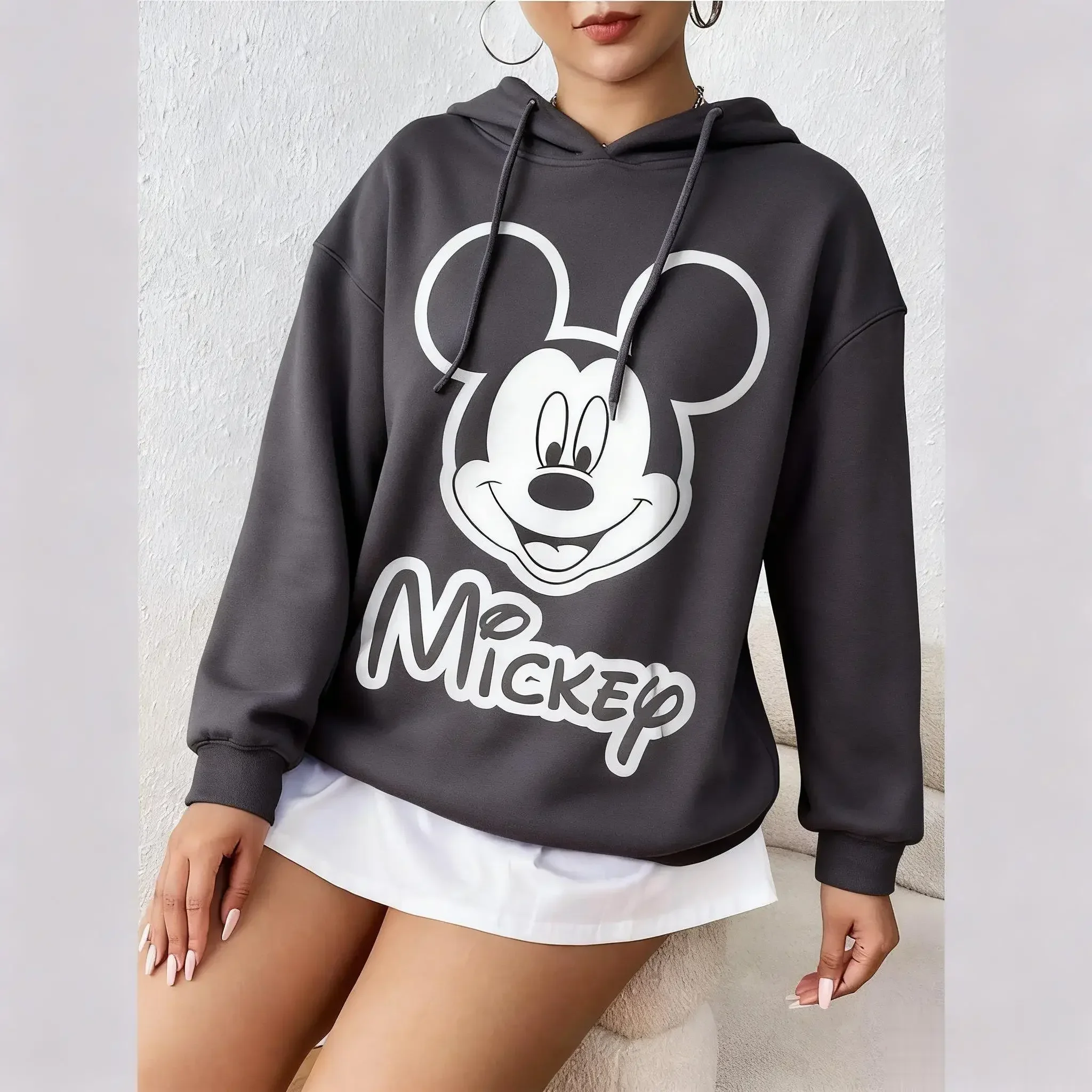 Jesienno-zimowa nowa bluza z kapturem Disney damska męska z długim rękawem, vintage nadruk Myszki Miki, luźna bluza oversize, streetwear