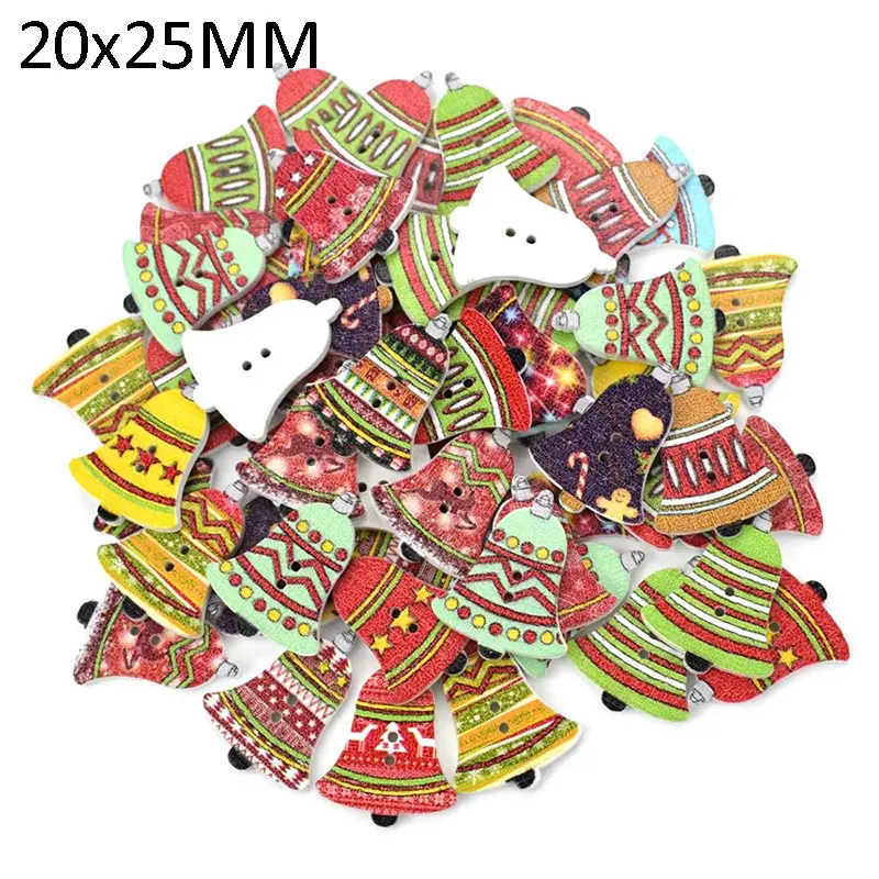 50PCS Mixed Merry Christmas Tree Decorative Sewing Buttons 2 Holes Wood Buttons Fit Scrapbooking Crafts DIY Sewing Accessories