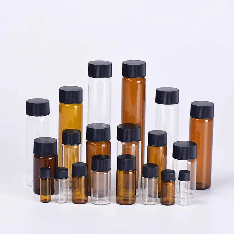 10pcs/20pcs 3ml-50ml Clear Brown Low Borosilicate Medicinal Glass Screw-top Sample Bottle with Leak Proof PE Inner Pad