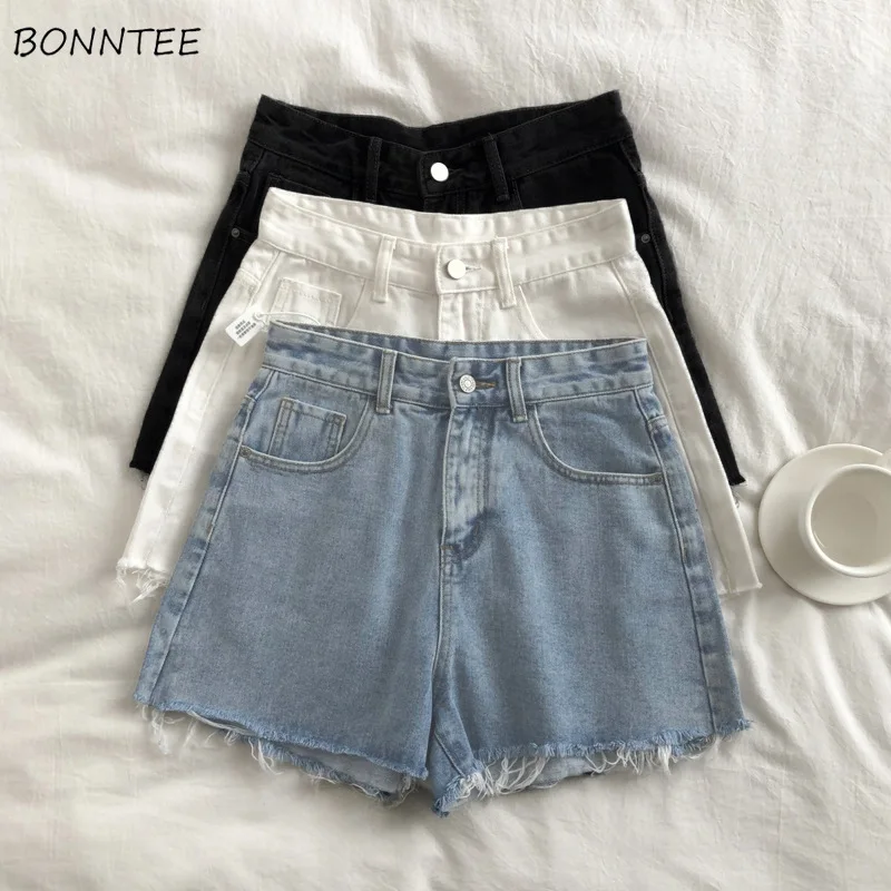 Solid Denim Shorts for Women Fur-lined Loose Fit Streetwear Casual Ins High Waist Chic Summer Sweet Sexy Girls Popular College