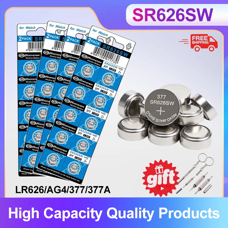 1.5V AG4 LR626 SR626SW 377A V377 Button Coin Battery 20-100Pcs For Watch Toy Mini Flashlight Thermometer