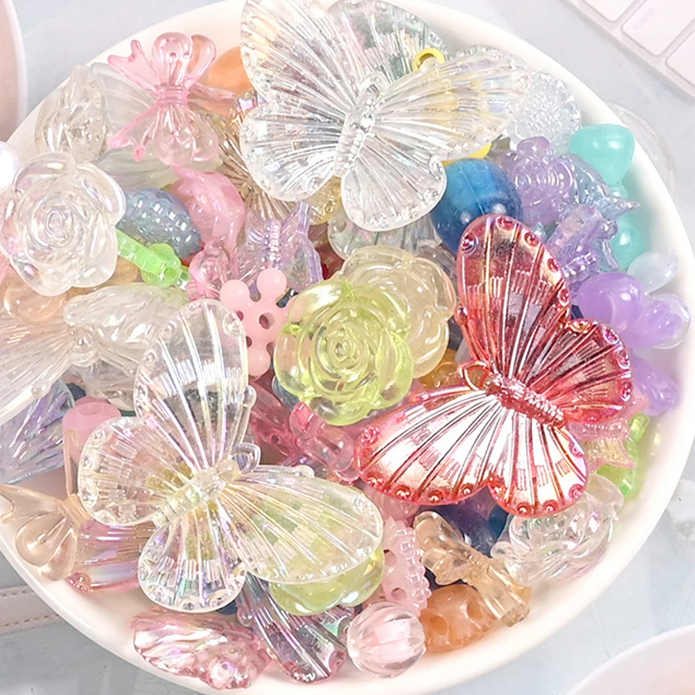 10/30/50g Acrylic Butterfly Flatback Resin Flowers Charms for Craft DIY Cabochons Hair Clip Jewelry Making Phone Case Decor