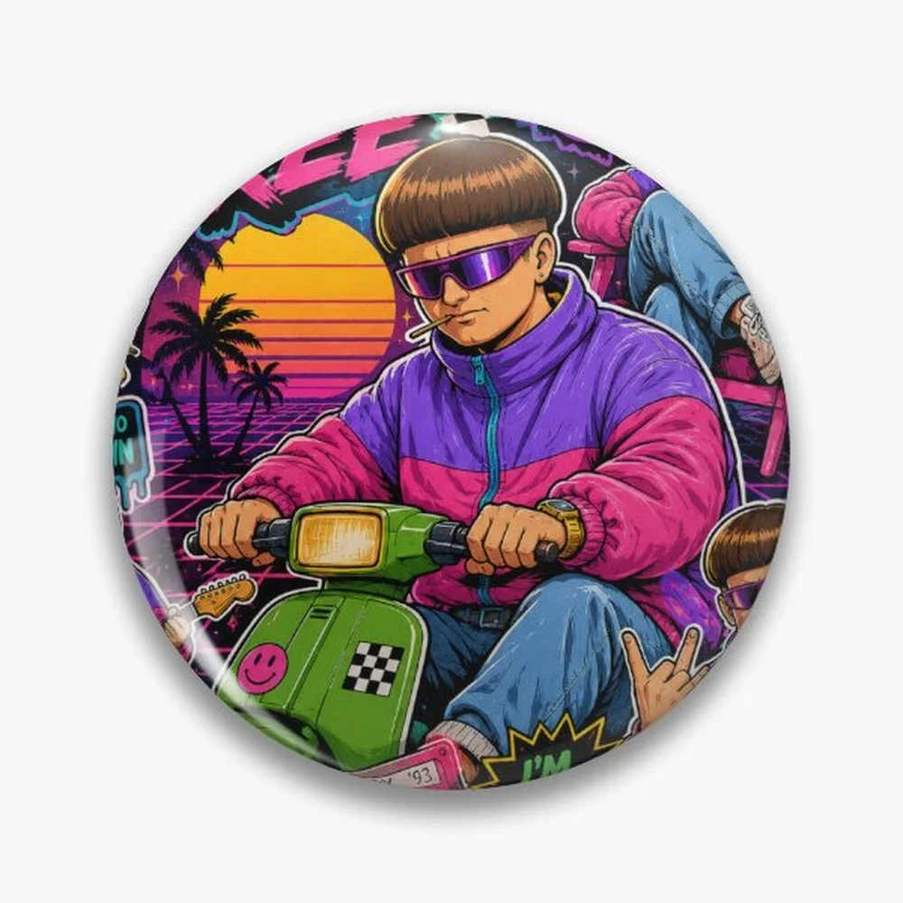 Oliver Tree Retro Sticker EX3 Pin Holographic Star Heart Pin Brooches Laminated Button Fashion Accessory