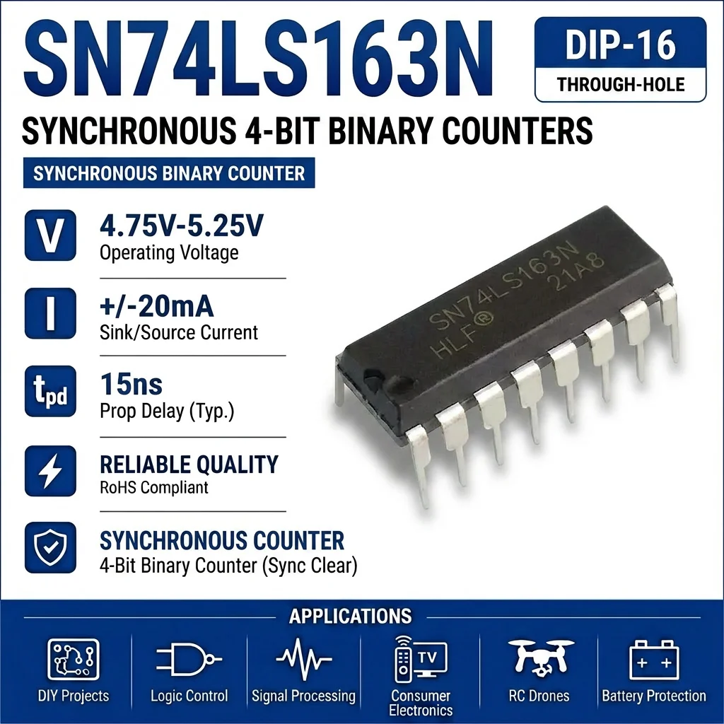 (25 pcs) SN74LS163N DIP-16 SN74LS163 Synchronous 4-Bit Binary Counter Synchronous Clear