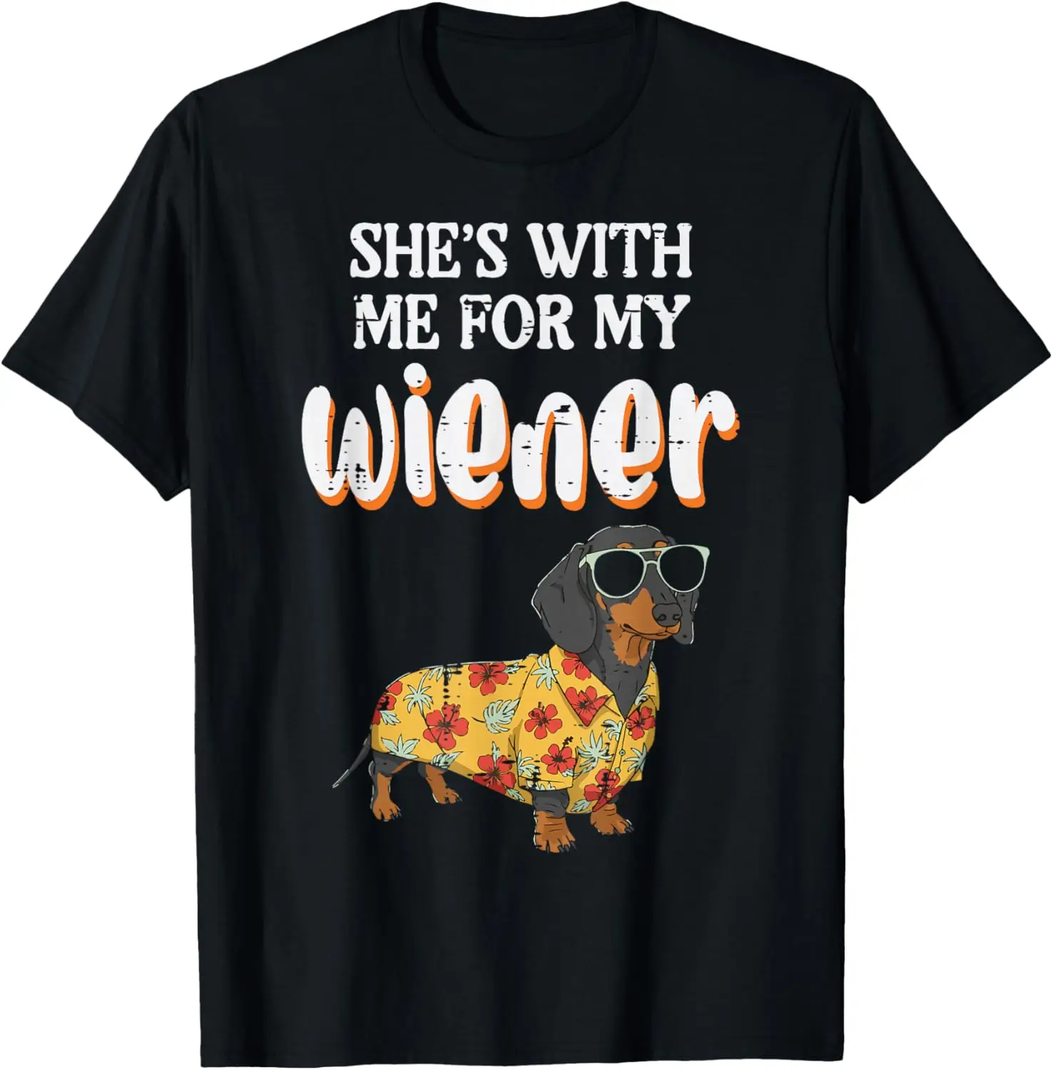 Funny Dachshund Wiener Dog Hawaiian Shirt Graphic Tee Casual Men T-Shirt