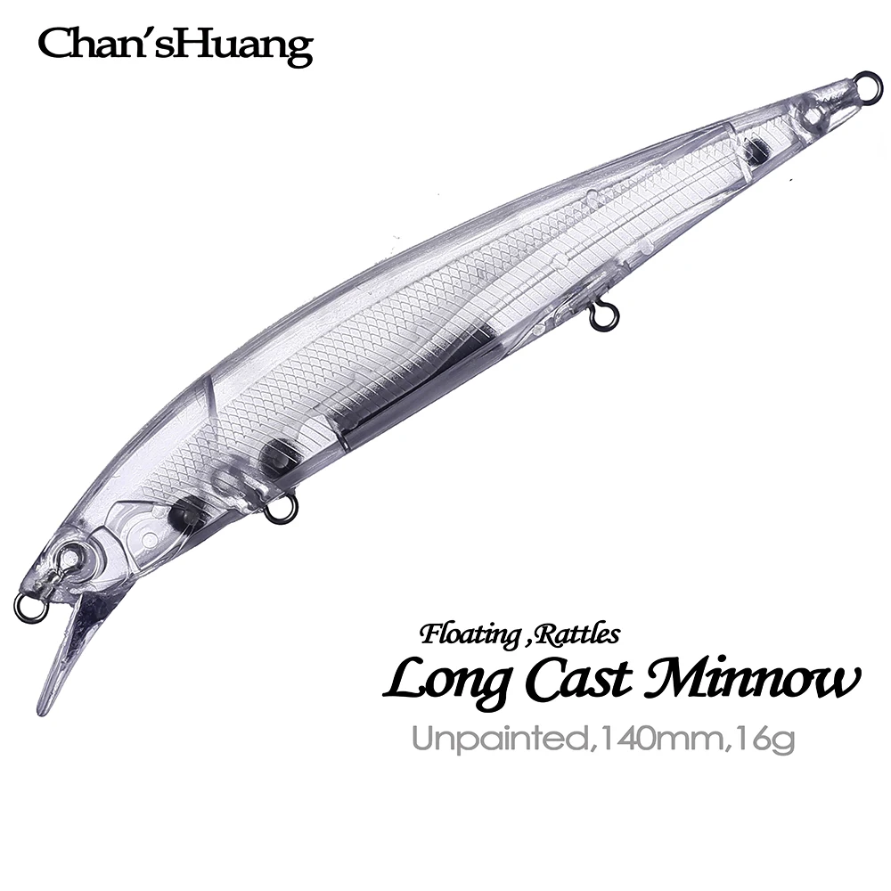 

Chan’sHuang 20PCS Unpainted Blanks Bait 140mm 16g Floating Long Cast Rattles Minnow DIY Handmade Fishing Lure Tackle