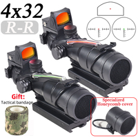 Tactical Hunting Adjustable 4x32 Compact Scope Red Dot 1x 4x Optics Magnifier Red Green Illuminated Etched Reticle for 20mm Rail