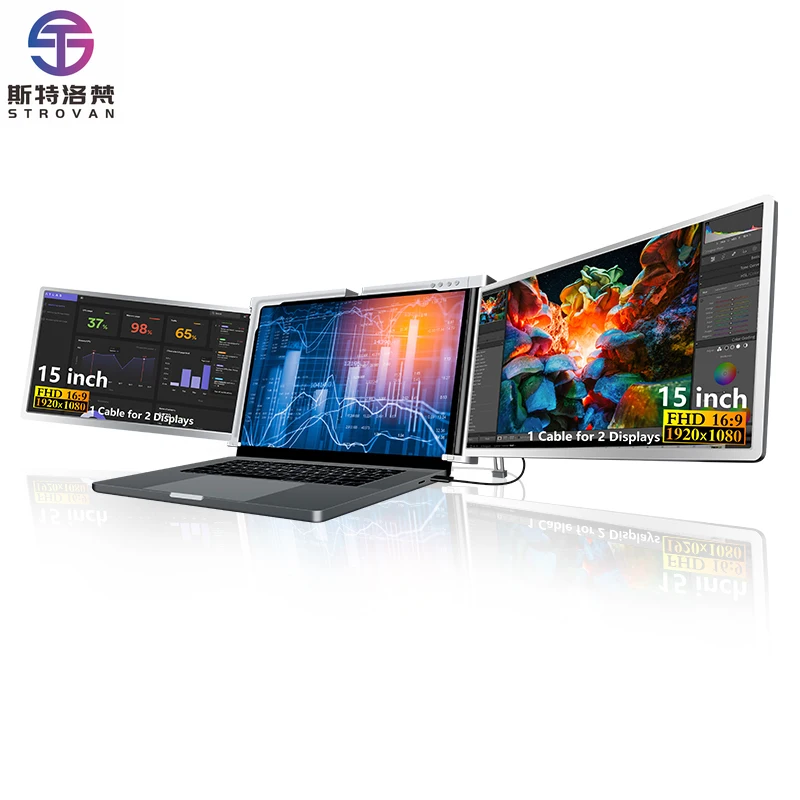 Laptop Screen Extender One Cable Connection with 15 Inch Dual Screen Work on Wins