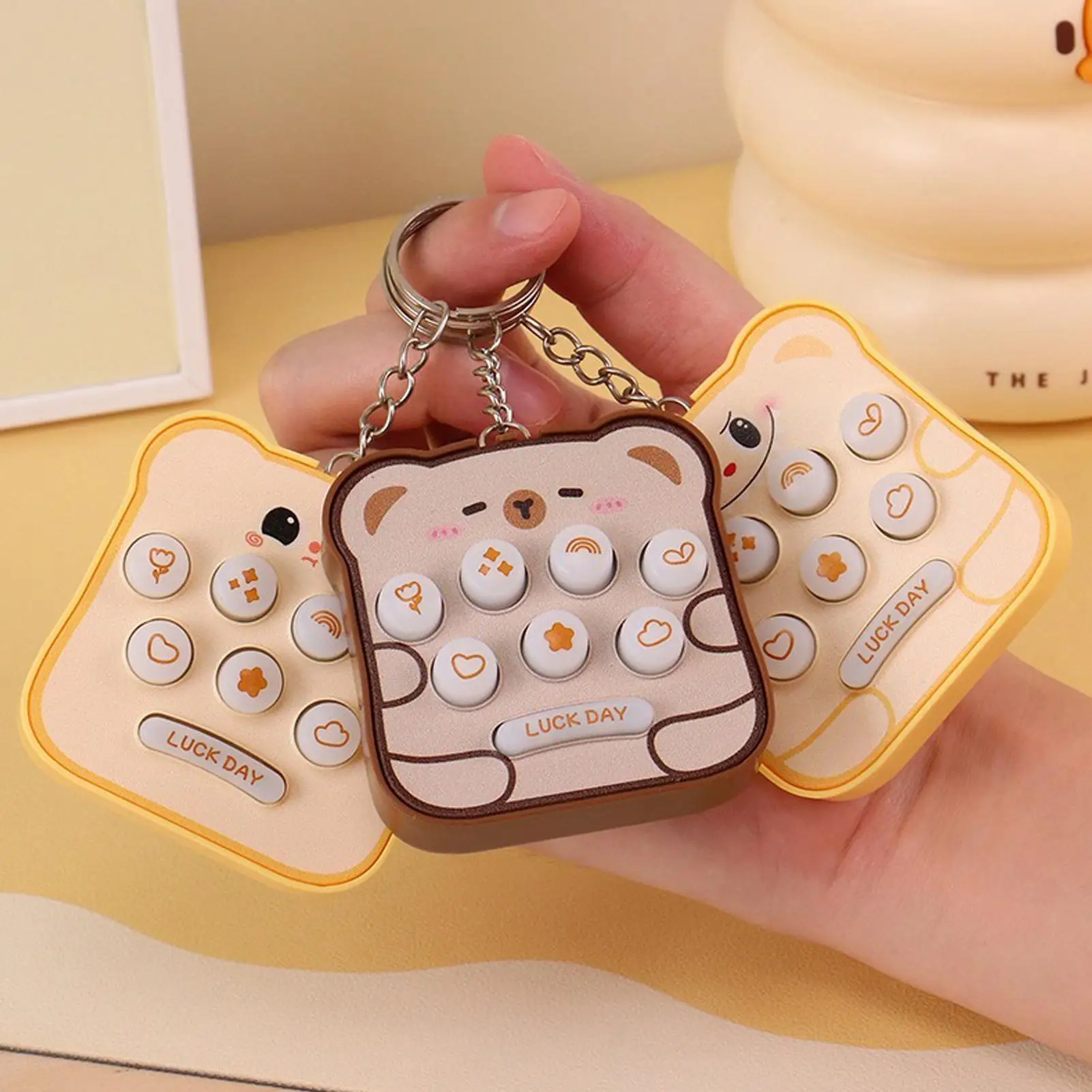 

Keychain Charm Whack Mole Fidget Toys Stress Reduction Cute Glowing Fidget Portable Relax Activity Accessory for Home Birthday