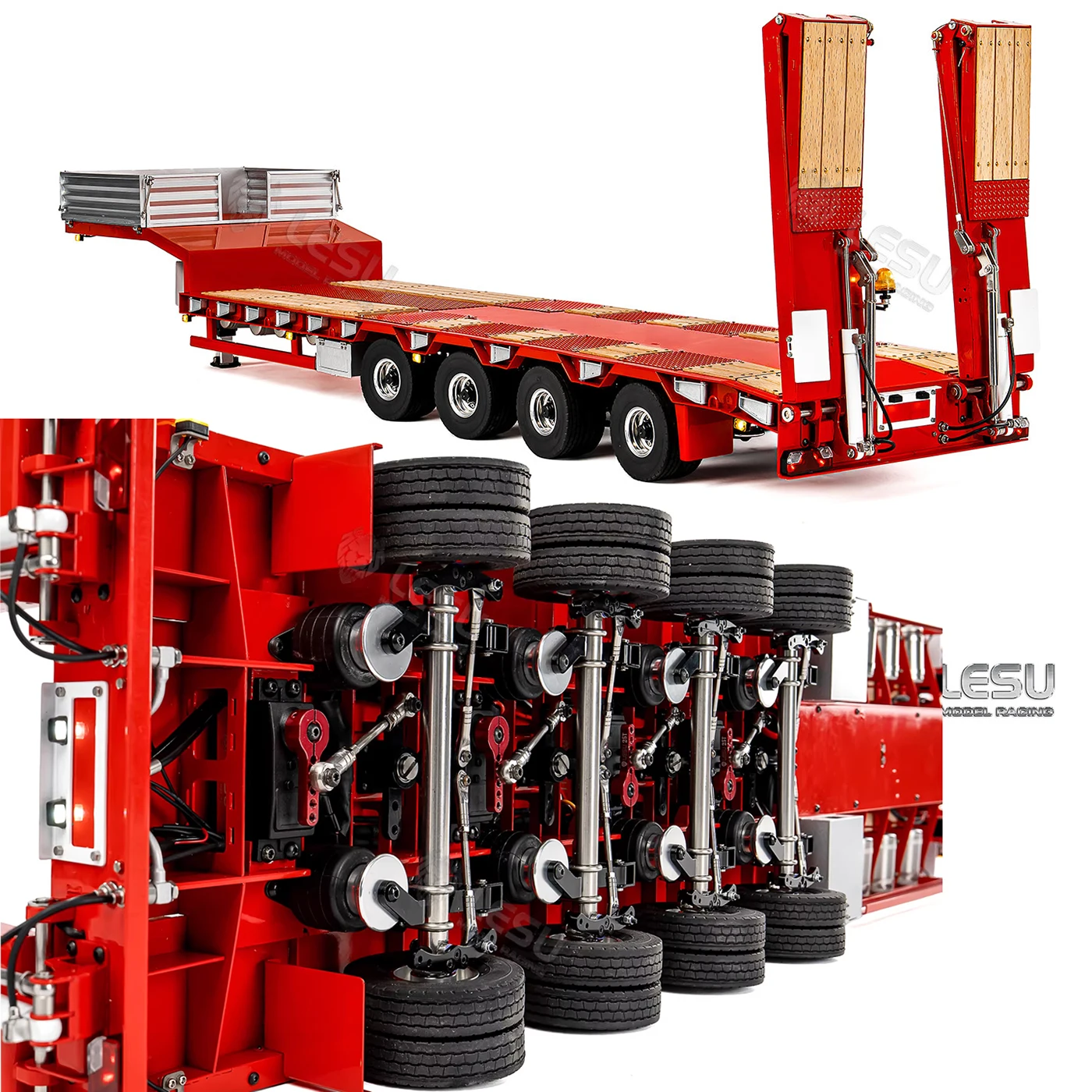 LESU 4-axis RC Trailer 1/14 Metal Hydraulic RC Trailer Support Legs Suitable for Engineering RC Tractor Truck Models Toys