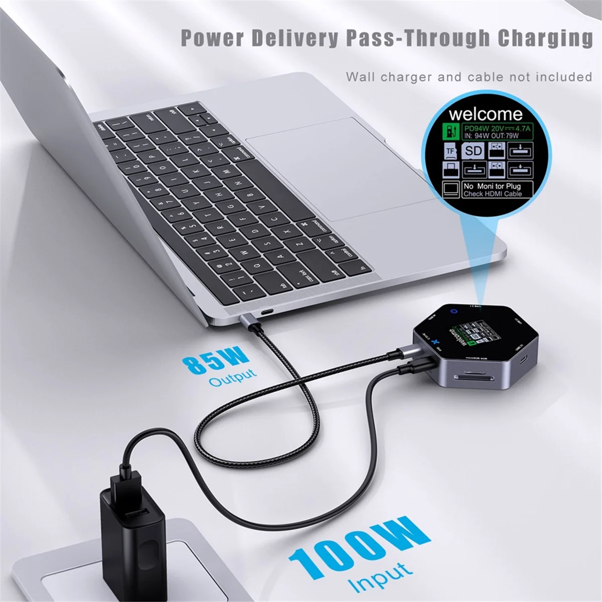 محطة إرساء ثمانية في واحد من النوع C شاشة ذكية 4K 60HZ متعددة المنافذ محور الفاصل USB 3.1 TF قارئ بطاقات SD USB