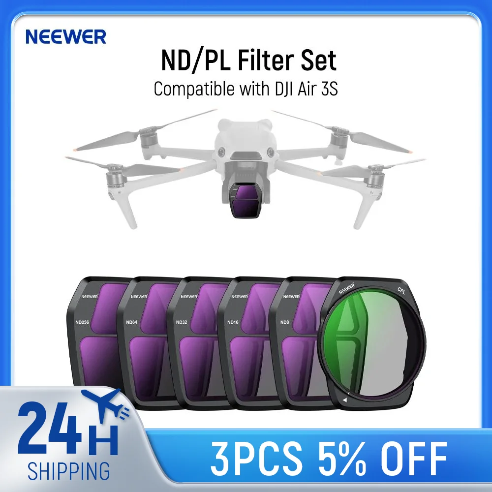 NEEWER ND/PL Filter Set Compatible with DJI Air 3S Neutral Density Polarizer Drone Accessories Slim Multicoated HD Optical Glass