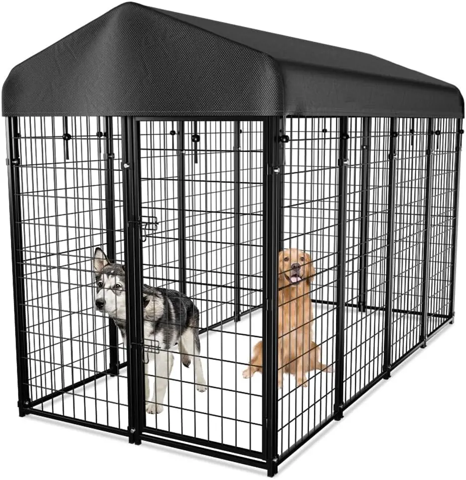 

Dog Kennel Outside with Roof, 8'x6'x4' Outdoor Dog Kennels for Large Dogs, Heavty Duty Welded Dog Crate Playpen with UV-Resistan