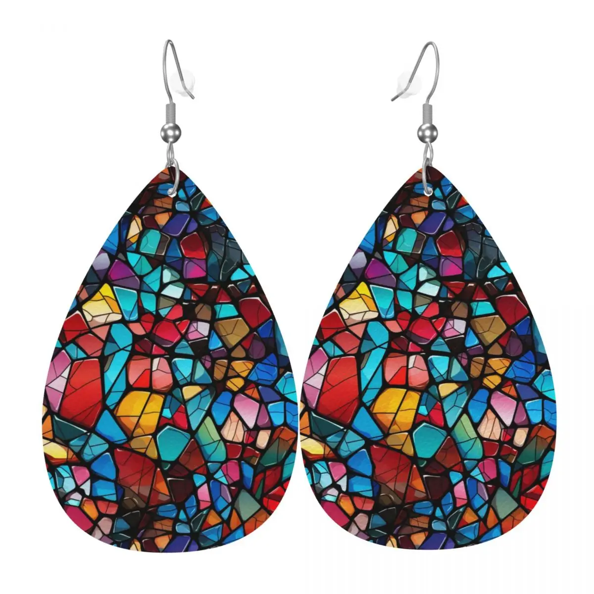 

Custom Mosaic Stained Glass Leather Teardrop Earrings Fashion For Women Colorful Jewelry Accessories For Valentine's Day