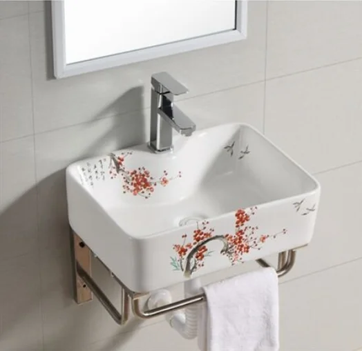 

Mini wash basin small apartment bathroom hanging basin balcony square ceramic surface pool plate simple wall hanging