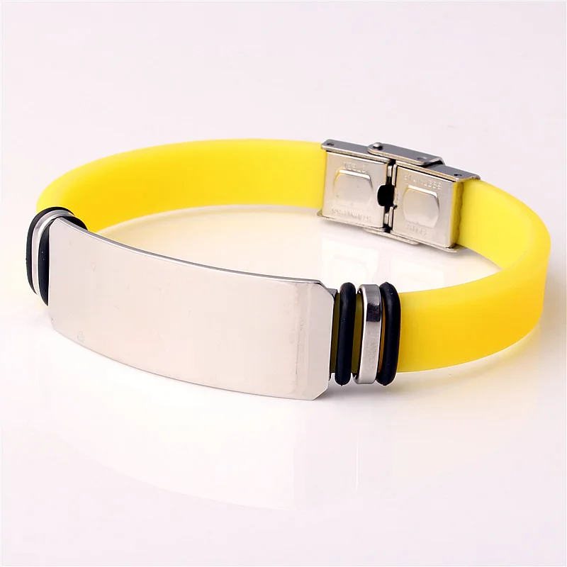 Stainless Steel Blank Plate Tags Silicone Bangle For Engrave Metal Blank Plate Basketball Sports Bracelet For Men Women 20PCS