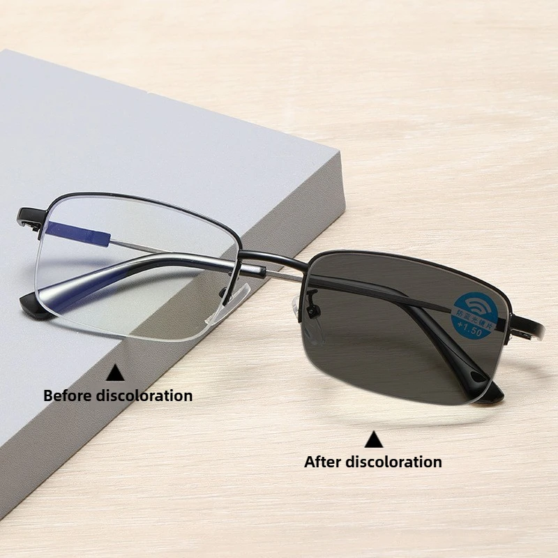 

Photochromic Multifocal Reading Glasses Memory Titanium Frame Anti Blue Light Eyeglasses for Man Woman Multifocales Progresivos