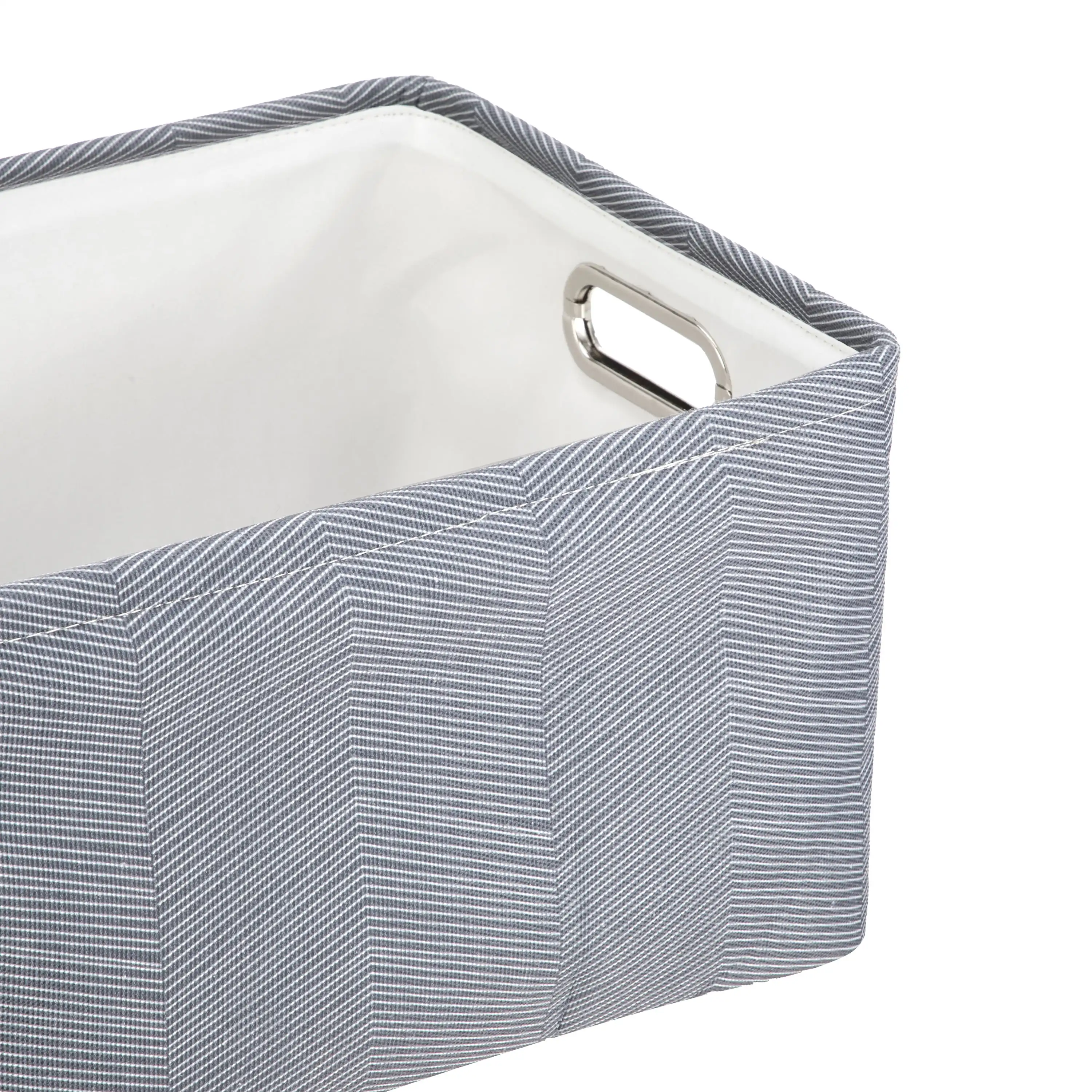 Grey Herringbone Canvas Storage Basket with Handles