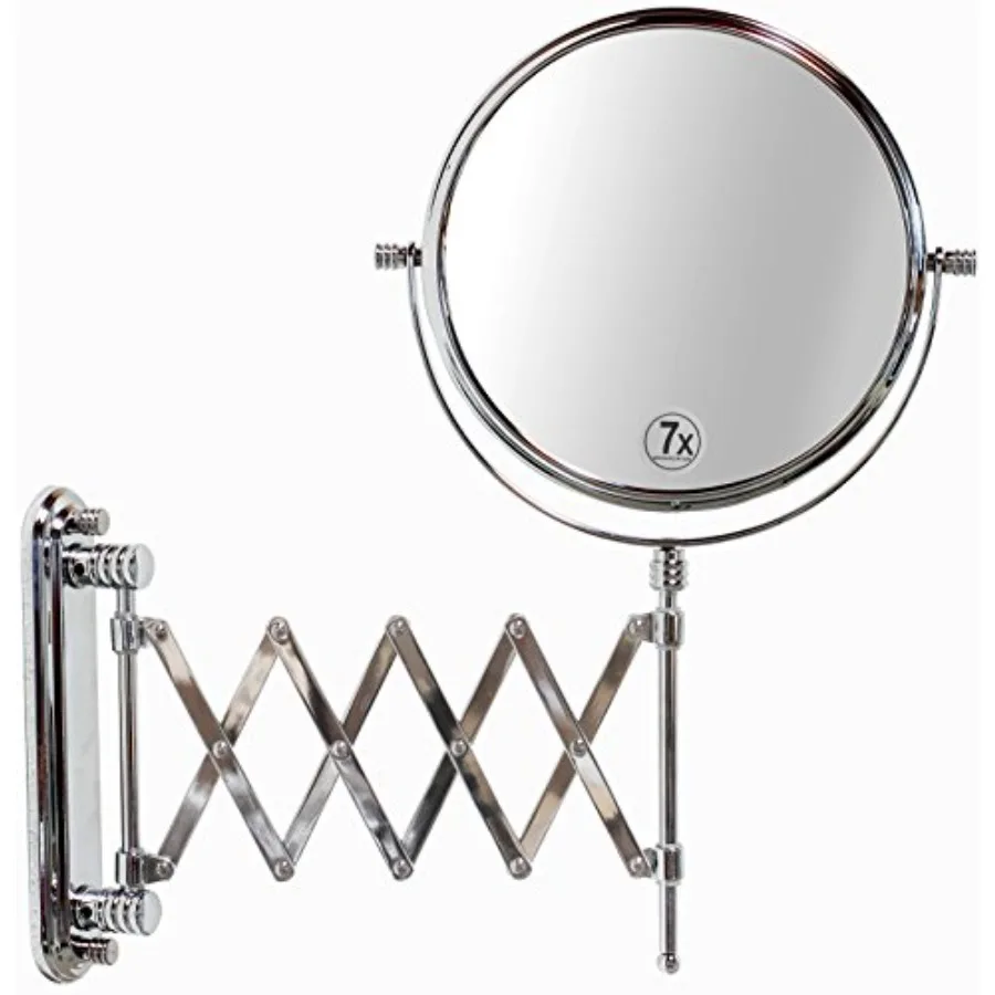 

Wall Mount Extendable Mirror with 7X Magnification for Bathroom and Bedroom Use DoubleSided Design with Chrome Finish Adjustabl