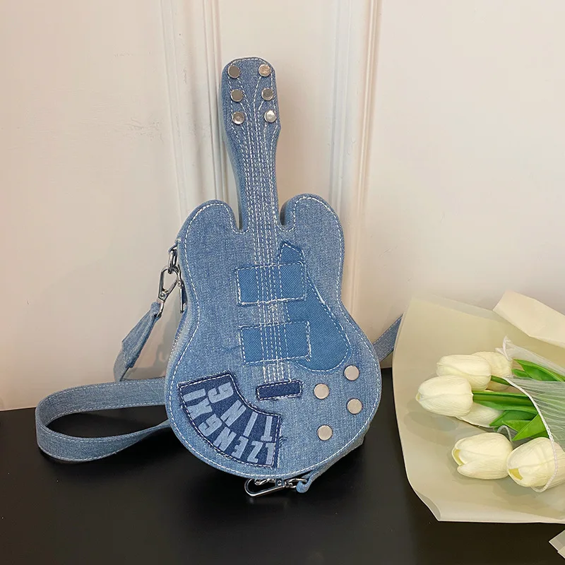 

2023 New Trendy Denim Guitar Shape Women Purses and Handbags Women Funky Girls Crossbody Bag Party Clutch Designer Shoulder Bag