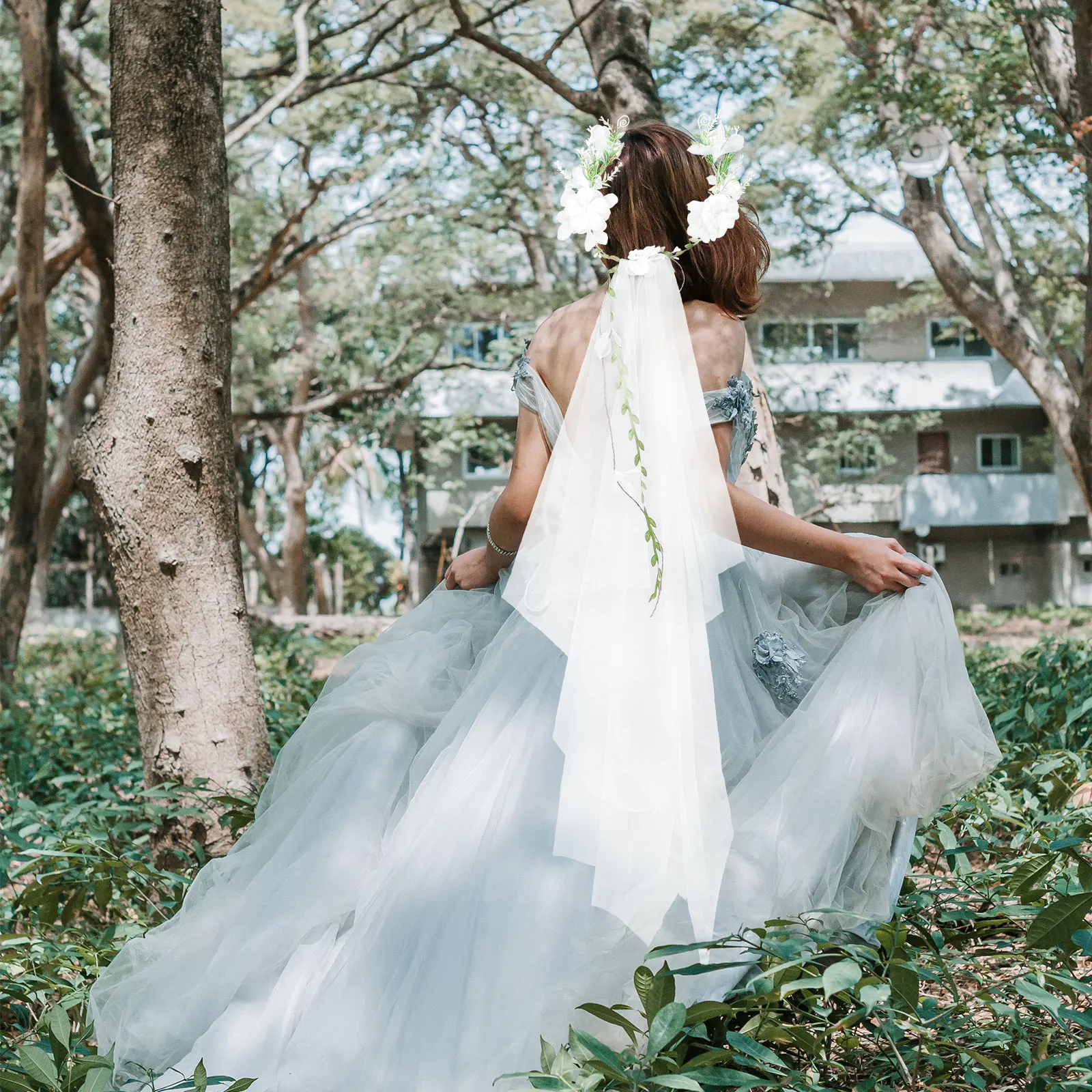 

Boho Wedding Veils Bride Decor Lightweight Plastic Rattan Yarn Materials Floral Beach Party Crown Women Wreaths