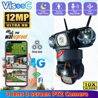 12MP Three lens 6K wireless WIFI/4G Outdoor PTZ camera IP Auto Tracking Security Protection Camera Surveillance Waterproof CCTV