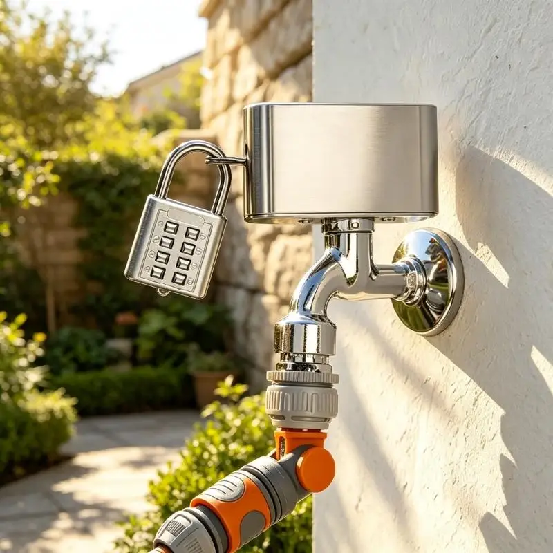 Combination Faucet Lock with Two-Part 304-Grade Steel Cover, Side Eyelet and Resettable 8-Button Lock for Restricting M4YD