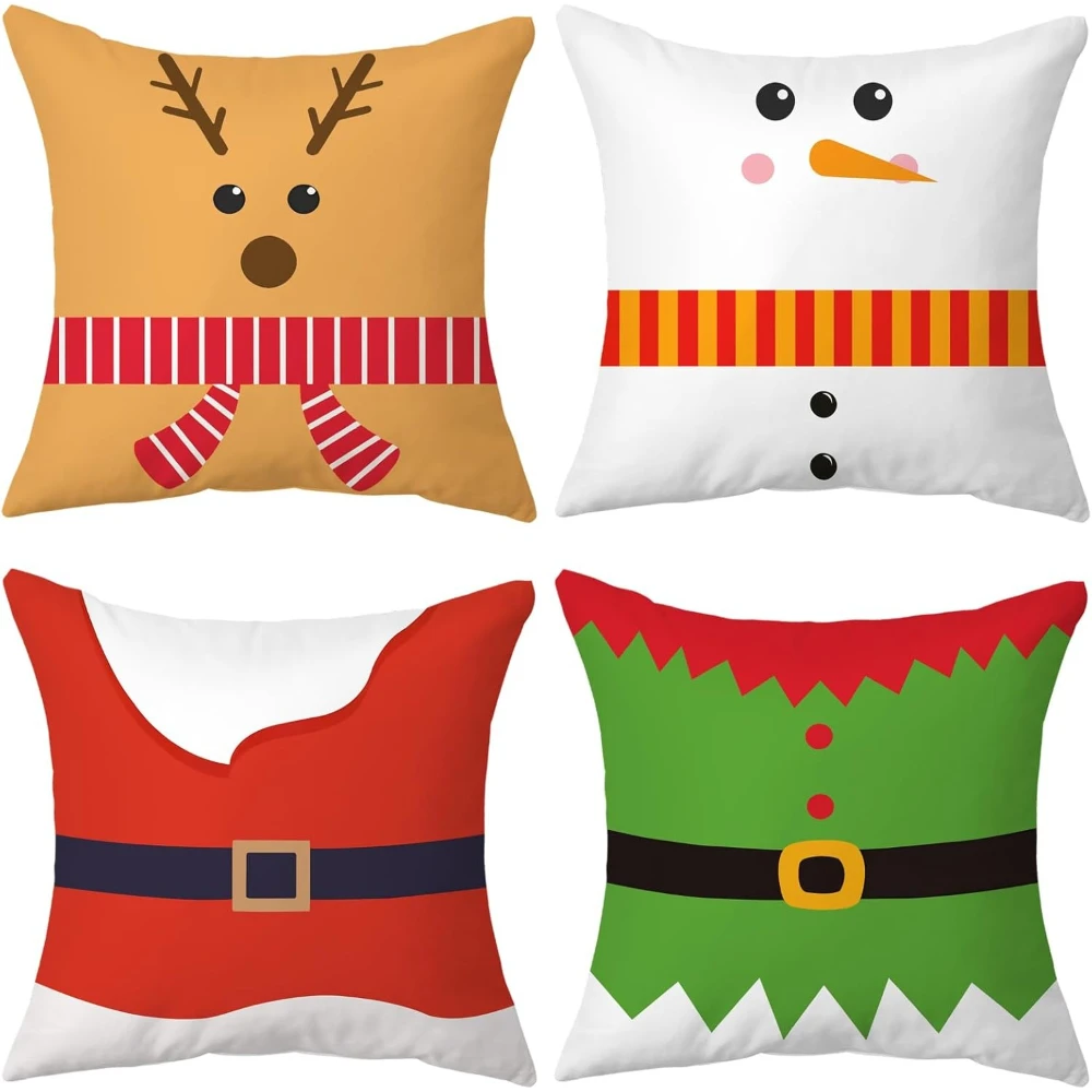 

4 шт. рождественские наволочки 18x18 дюймов зимний снеговик олень Санта-эльф пояс декоративные наволочки рождественские