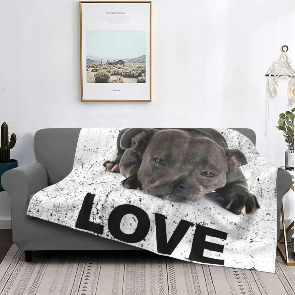 Staffordshire Bull Terrier Dog Blankets Breathable Soft Flannel Autumn EBT Cute Love Throw Blanket for Couch Outdoor Bedroom