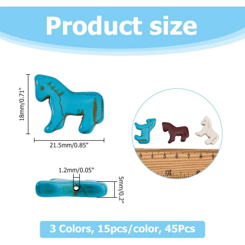 45 قطعة الخرز الفيروز الاصطناعي سحر 3 ألوان الفيروز زوني الحصان الخرز منحوتة البرية الغربية البؤري الحصان سحر للمجوهرات