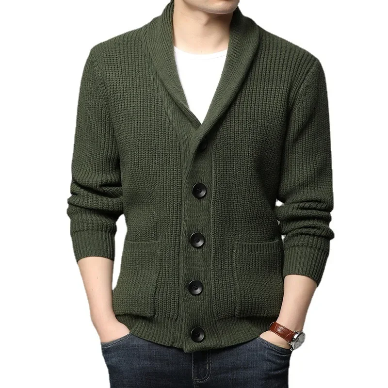 Men Knitted Cardigan Coats Open Stitch V Neck Single Breasted Coat Solid Casual Splice Thick Warm Sweaters Autumn Winter