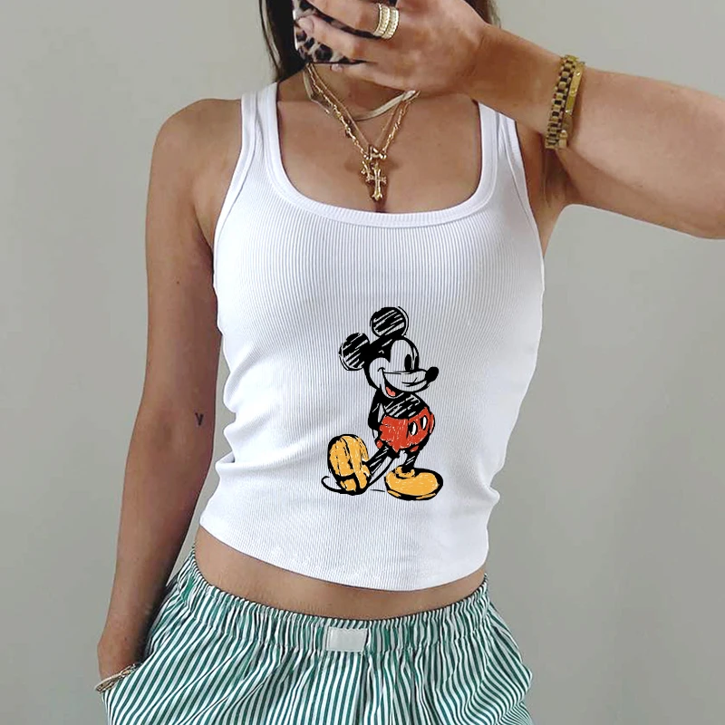 

New Minnie Mouse Women's Print Fashion Cartoon Short Style Sleeveless Summer Y2K Vest T-Shirt For Women Tops Female Clothing