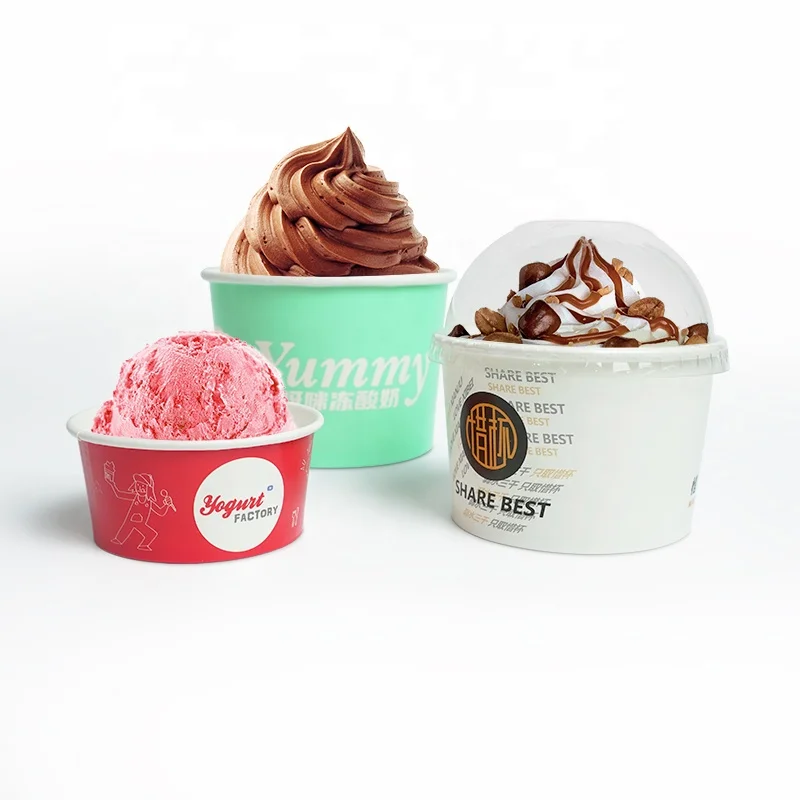 Copo de papel de parede descartável, Iogurte e Gelato Bowls impressos, Logotipo personalizado, Produto personalizado, 3 4 5 8 12 16oz