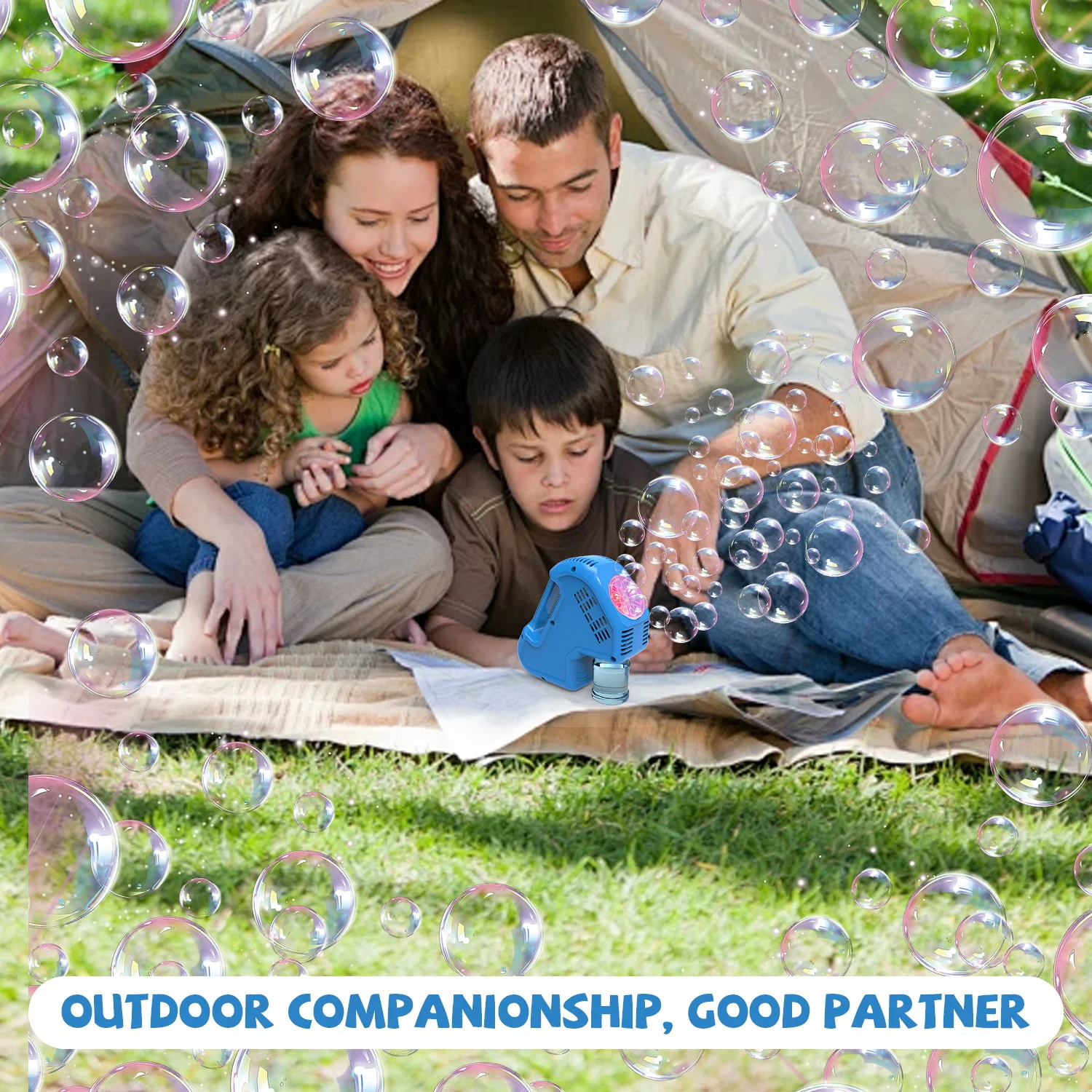 휴대용 버블 머신 장난감 어린이 야외 버블 머신 배터리 버블 물이없는 부모 자녀 대화 형 게임