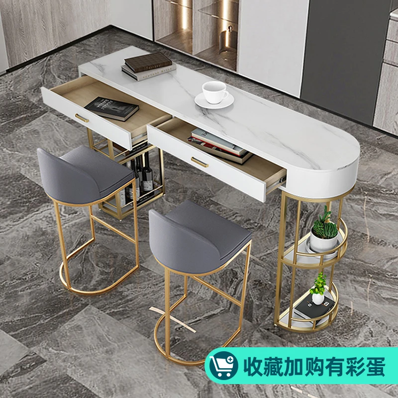 Nordic light luxury wrought iron bar table living room home wall high table simple modern long table rock