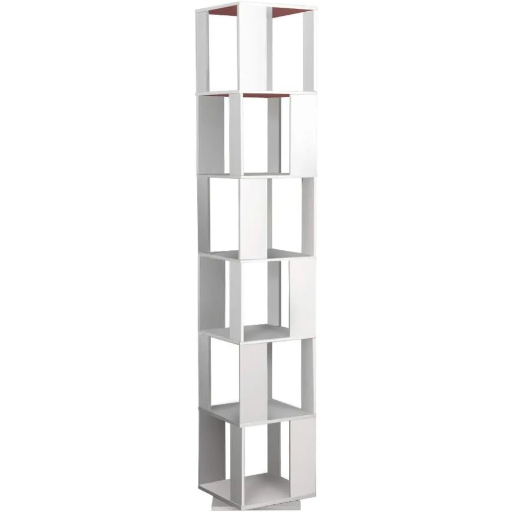 

90cm Rotating Bookcase, 6-Tiers Display Shelf, Freestanding Bookshelf for Living Room, Tall Corner Bookcase (White)