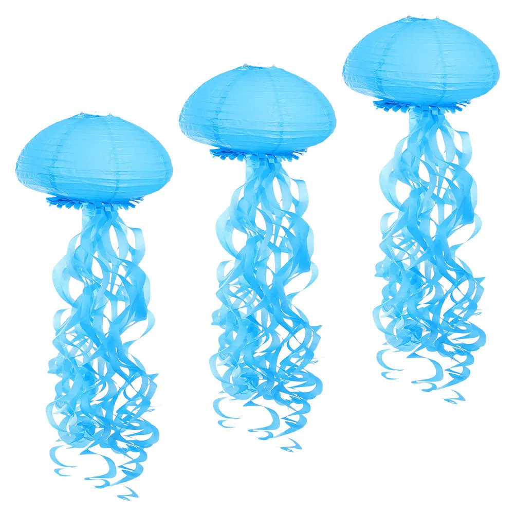 

3pcs Short Paper Lanterns Hanging Jellyfish Decor For Birthday Party Ocean Theme Decoration Festival Gathering Paper Lanterns