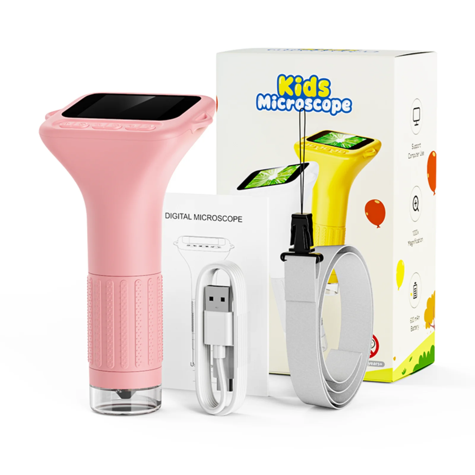 

Powerful Microscope for Kids 2 Inch Screen Digital Handheld Kids Microscope 1000X Magnification Manual Focus Pocket Microscope