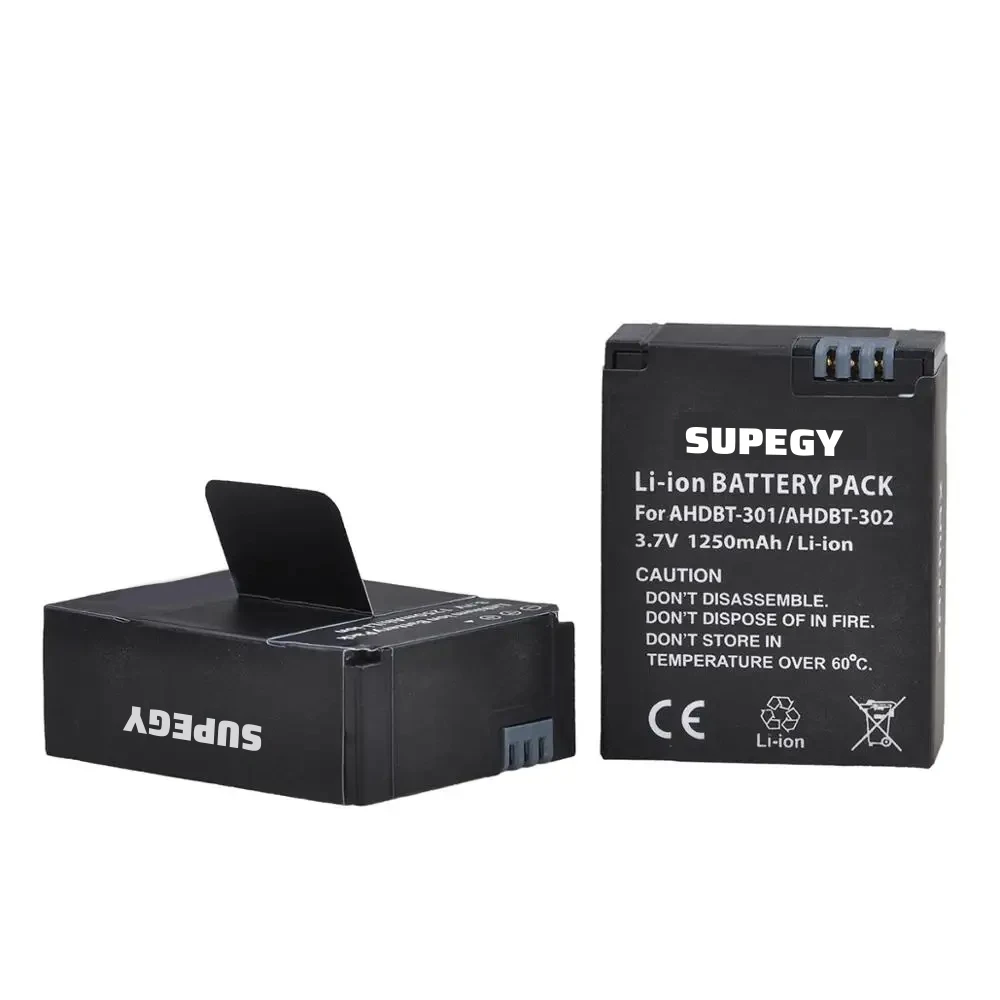 2Pcs AHDBT-301 Battery Bateria + USB Dual Charger for GoPro Hero3 Hero3+ hero 3 hero 3+ Black Camera Batteries