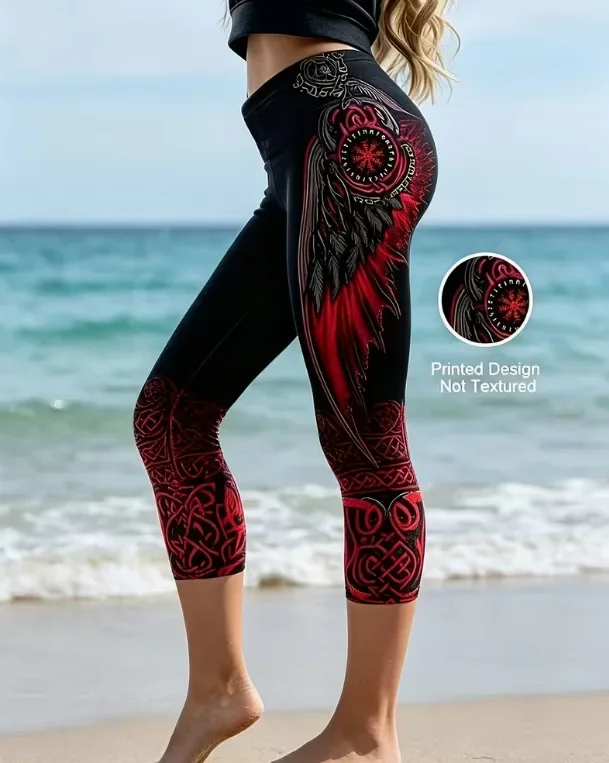 Women Retro Comic Graffiti Letter Print High Waisted Leggings Slimming Skin-Friendly Breathable Soft Flattering Gym Comfy