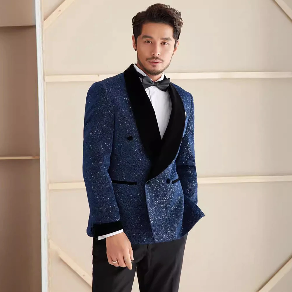 

Элегантный мужской костюм из 2 предметов с блестками, обычная посадка с 2 пуговицами, формальная повседневная одежда для банкета, ужина и вечеринки