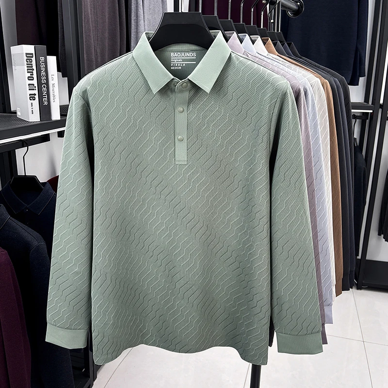 Designer-Marken-Poloshirt für Herren mit Aufdruck, Herbst-Neuheit, Lässiges Einfarbiges Langarm-Revers-T-Shirt, Luxuriöse Business-Herrenbekleidung – Detail 6